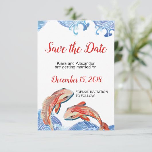 Koi Fish Save the Date Kaart (Staand voorkant)