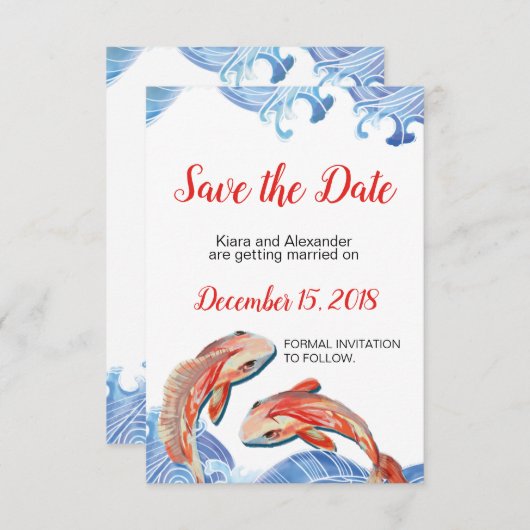 Koi Fish Save the Date Kaart (Voorkant / Achterkant)