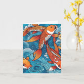 Koi Fish Study G gevouwen Wenskaart Kaart (Gele Bloem)