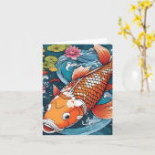 Koi Fish Study I Gevouwen Wenskaart Kaart (Gele Bloem)