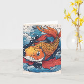 Koi Fish Study J Gevouwen Wenskaart Kaart (Gele Bloem)
