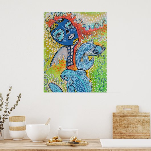 Koi Fish Sugar Skull Poster (Keuken)