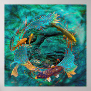 Koi Fish "SWIMMING IN PEACE" Poster