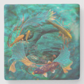 Koi Fish "SWIMMING IN PEACE" Stenen Onderzetter (Voorkant)