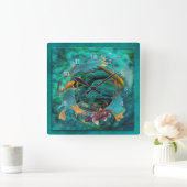 Koi Fish SWIMMING IN PEACE Vierkante Klok (Huis)