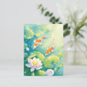 Koi Fish Swimming in Pink Lotus Flower Pond Briefkaart (Staand voorkant)