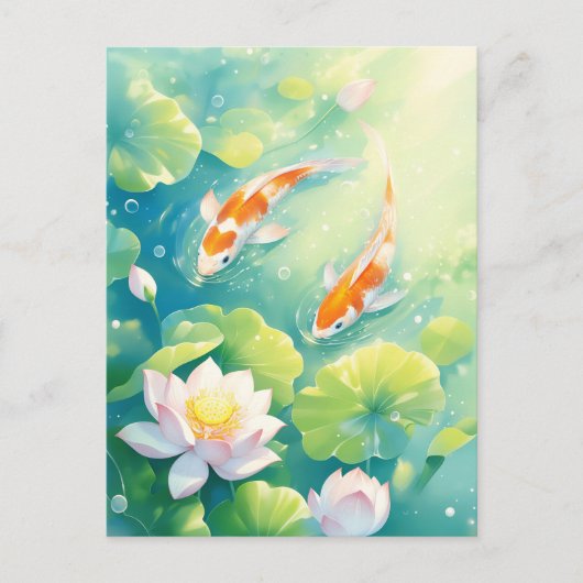 Koi Fish Swimming in Pink Lotus Flower Pond Briefkaart (Voorkant)