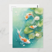 Koi Fish Swimming in Turquoise Lotus Pond Briefkaart (Voorkant / Achterkant)