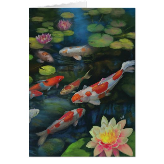 Koi Fish Swimming Lotus Flower Pond Zen Painting (Voorkant)