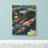 Koi Fish Swimming Lotus Flower Pond Zen Painting Canvas Afdruk (Insitu (Houten vloer))