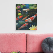 Koi Fish Swimming Lotus Flower Pond Zen Painting Canvas Afdruk (Insitu (Woonkamer))
