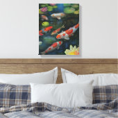 Koi Fish Swimming Lotus Flower Pond Zen Painting Canvas Afdruk (Insitu (Slaapkamer))