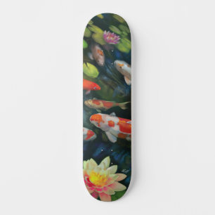 Koi Fish Swimming Lotus Flower Zen Pond Painting Persoonlijk Skateboard