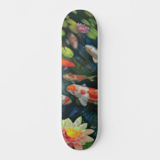 Koi Fish Swimming Lotus Flower Zen Pond Painting Persoonlijk Skateboard