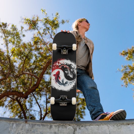 Koi Fish Taiji cirkelt Japanse kunst zwart - wit Persoonlijk Skateboard (Buiten 1)