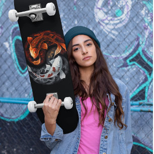 Koi Fish Taiji cirkelt Japanse kunst zwart - wit Persoonlijk Skateboard