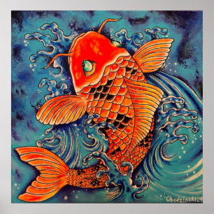 "Koi Fish" Tattoo Style Art Poster Afdrukken