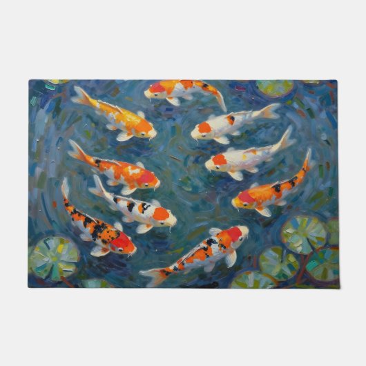 Koi Fish Water Lilies Impressionist Pond Deurmat (Voorkant)