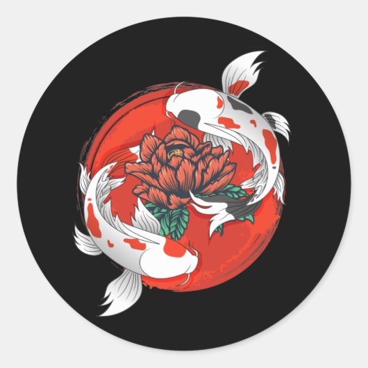 Koi Fish Water Lily Japanse kunst Ronde Sticker (Voorkant)
