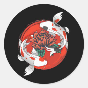 Koi Fish Water Lily Japanse kunst Ronde Sticker