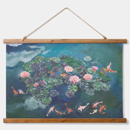 Koi Fish Waterlelies Schilderij Tapestry Hangend Wandkleed (Voorkant)