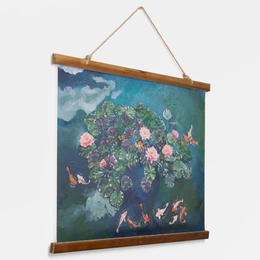 Koi Fish Waterlelies Schilderij Tapestry Hangend Wandkleed (Gebogen)