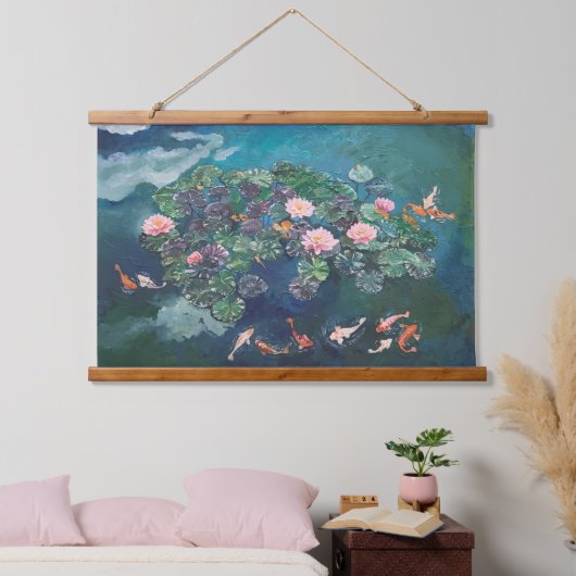 Koi Fish Waterlelies Schilderij Tapestry Hangend Wandkleed (Slaapkamer)