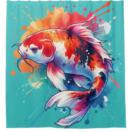 Koi Fish-Waterverf Douchegordijn (Voorkant)