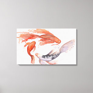Koi Fish Waterverf Painting Canvas Afdruk