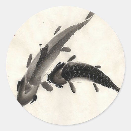 Koi Fish-Waterverf Ronde Sticker (Voorkant)