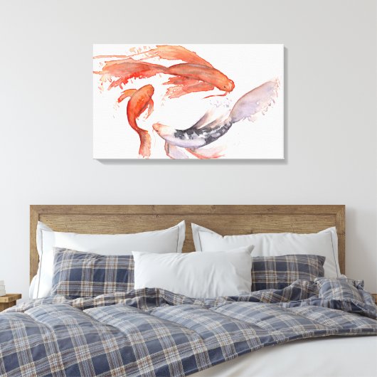 Koi Fish Waterverf schilderij Canvas Afdruk (Insitu (Slaapkamer))
