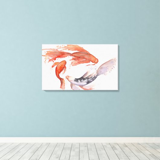 Koi Fish Waterverf schilderij Canvas Afdruk (Insitu (Houten vloer))