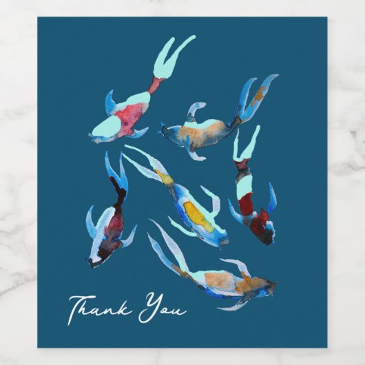 Koi Fish waterverf Wijn Etiket (Enkel label)