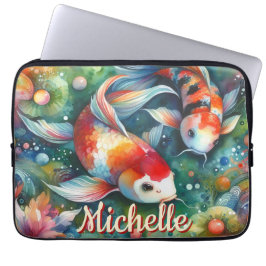 Koi Fish Whimsical Watercolor Personalized Laptop Sleeve
