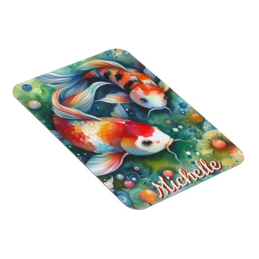 Koi Fish Whimsical Watercolor Personalized Magneet (Rechterzijde)