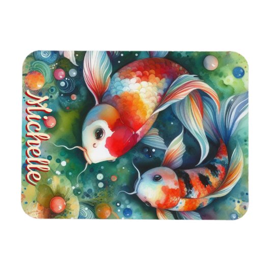 Koi Fish Whimsical Watercolor Personalized Magneet (Horizontaal)