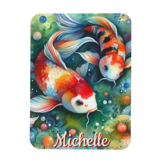 Koi Fish Whimsical Watercolor Personalized Magneet (Verticaal)
