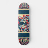 Koi Fish with Red Blue Crazy Pattern Monogram Persoonlijk Skateboard (Voorkant)