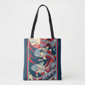 Koi Fish with Red Blue Great Wave Monogram Tote Bag (Voorkant)
