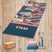 Koi Fish with Red Blue Great Wave Monogram Yogamat