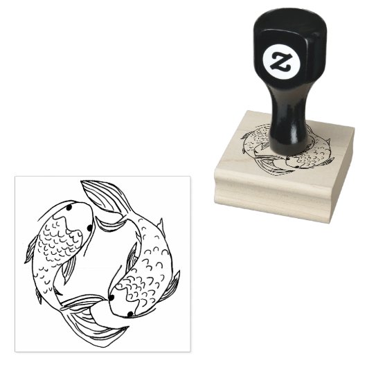 Koi Fish Yin en Yang Rubberstempel (Gestempeld)