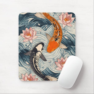 Koi Fish Yin Yang Lotus Art Muismat