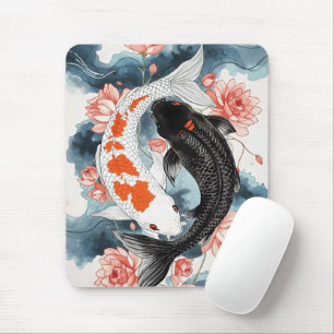 Koi Fish Yin Yang Lotus Art Muismat