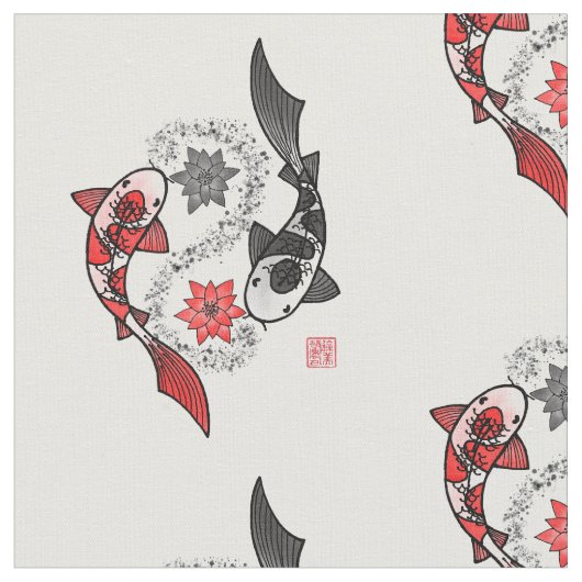 Koi Fish Yin Yang Motif Cloth Stof (Close Up)