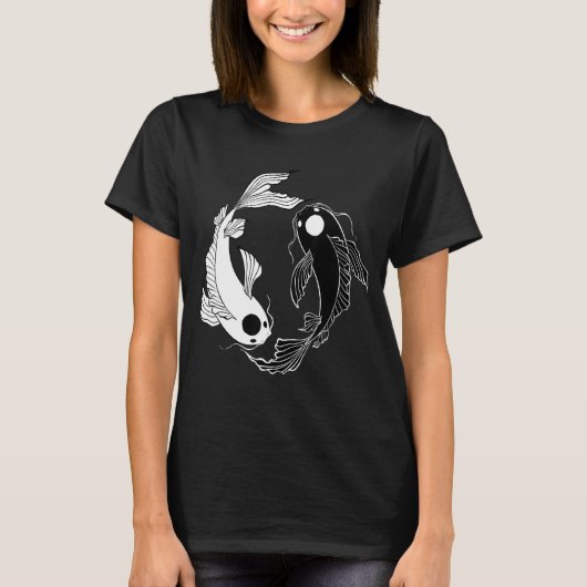 Koi Fish Ying Yang Black en White T-shirt (Voorkant)