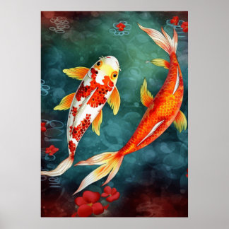 Koi Fish zwemmen in een hond Poster
