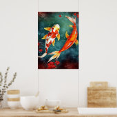 Koi Fish zwemmen in een hond Poster (Keuken)