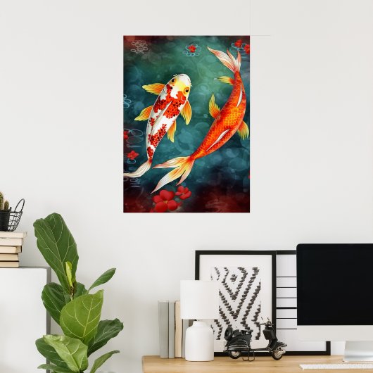 Koi Fish zwemmen in een hond Poster (Thuiskantoor)