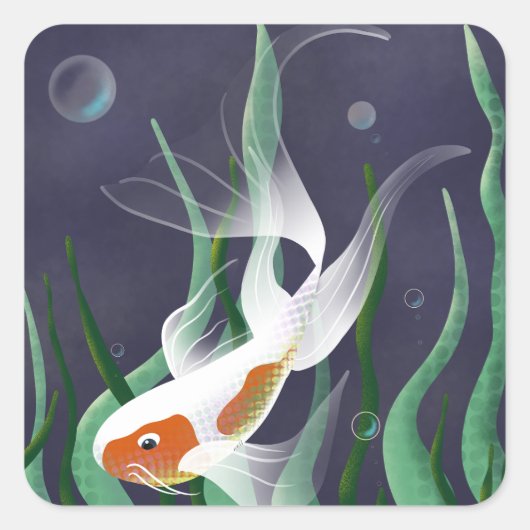Koi Fish zwemt in water Vierkante Sticker (Voorkant)