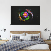 Koi Fish zwemt rond Lotus Flower in Zen Pond Canvas Afdruk (Insitu (Slaapkamer))